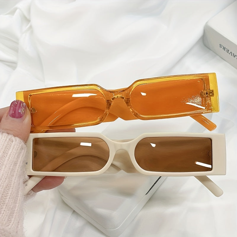 Vintage Hip Hop Rectangle Sunglasses Narrow Frame Shades Eyewear