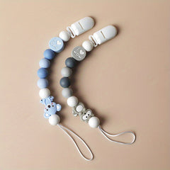2pcs Silicone Bead Pacifier Clips for Baby Girls & Boys