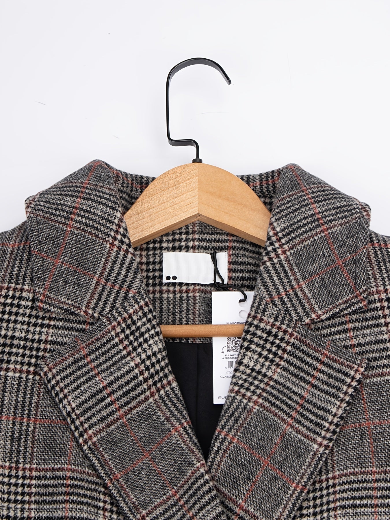 Plaid Long Sleeve Blazer Open Front Lapel Blazer