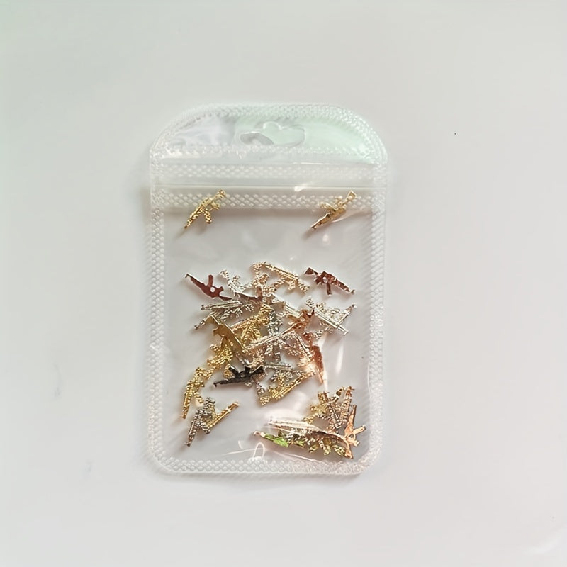 40pcs 3D Alloy Gun Shaped Rhinestone Nail Art Jewelry