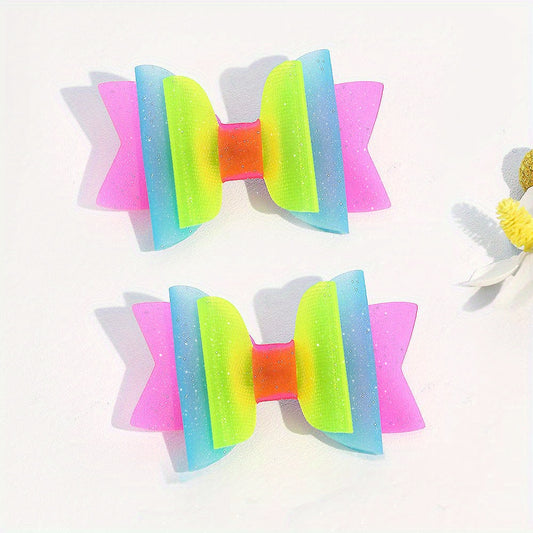 2pcs Girls Block Swim Pool Waterproof Hair Bows Clips Hairpin Headwear