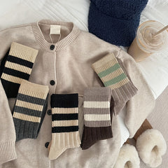 5 Pairs Striped Crew Socks Mid Tube Soft Stockings Women's Hosiery