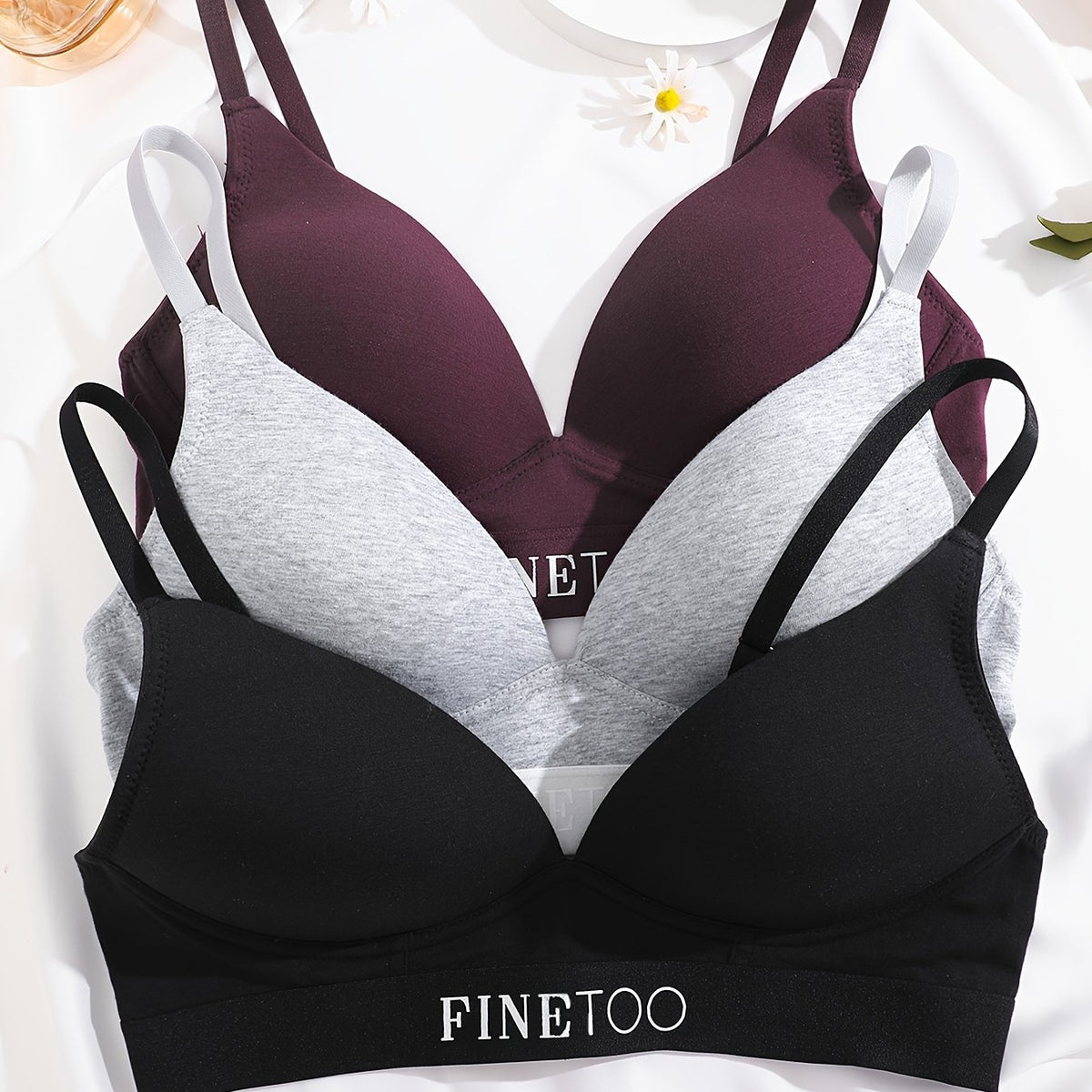 3pcs Letter Print T Shirt Bras Push Up Bra Women's Lingerie