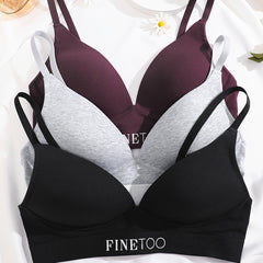 3pcs Letter Print T Shirt Bras Push Up Bra Women's Lingerie
