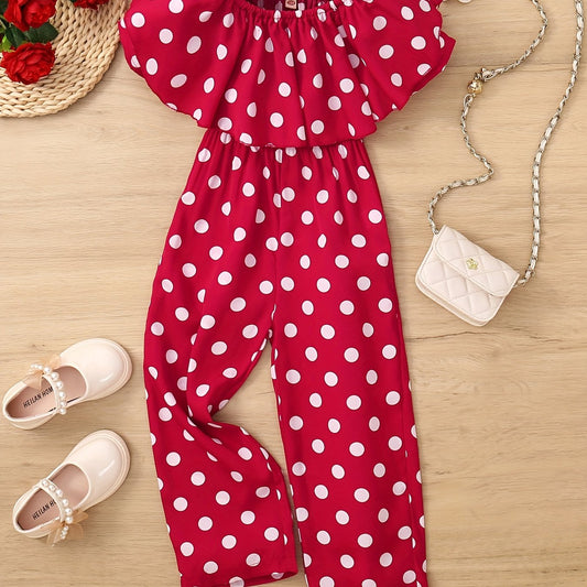 Girls Off Shoulder Polka Dot Romper Jumpsuit