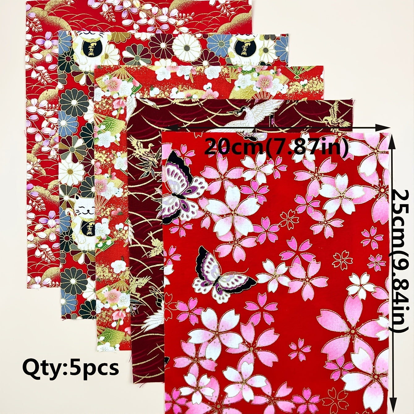 5pcs Red Cotton Fabric Quilting Home Textile Hot Stamped DIY