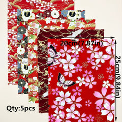5pcs Red Cotton Fabric Quilting Home Textile Hot Stamped DIY