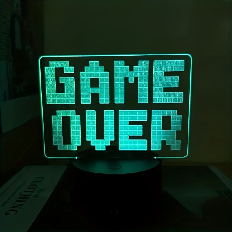 Game Room Game Over Table Lamp Neon Nightlight 16 Colors Touch Remote LED Decor