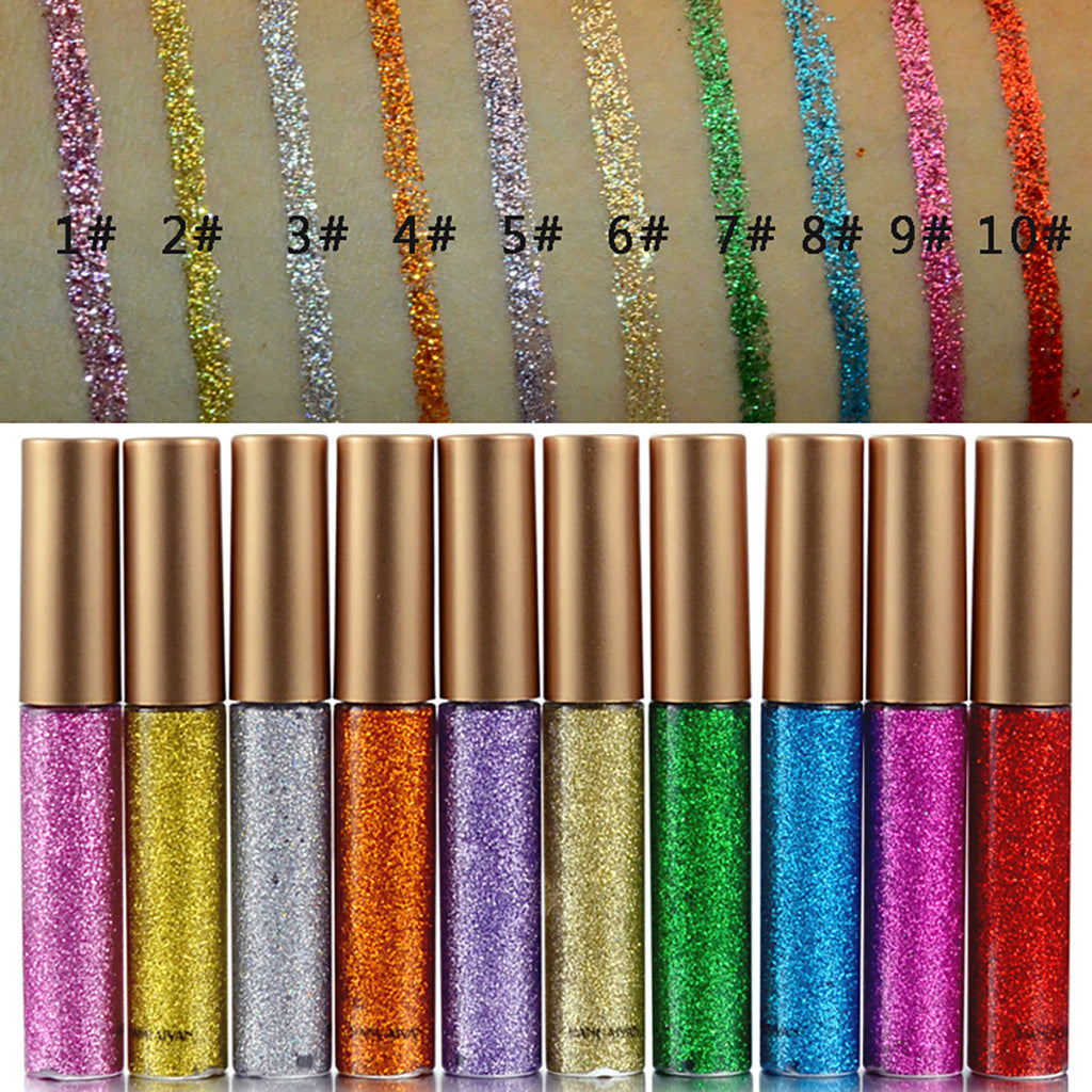 10 Sparkling Glitter Liquid Eyeliners Long Lasting Smudge Proof