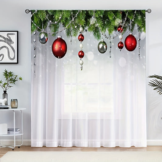 Leaf Balloon Pattern Sheer Curtain Christmas Decoration
