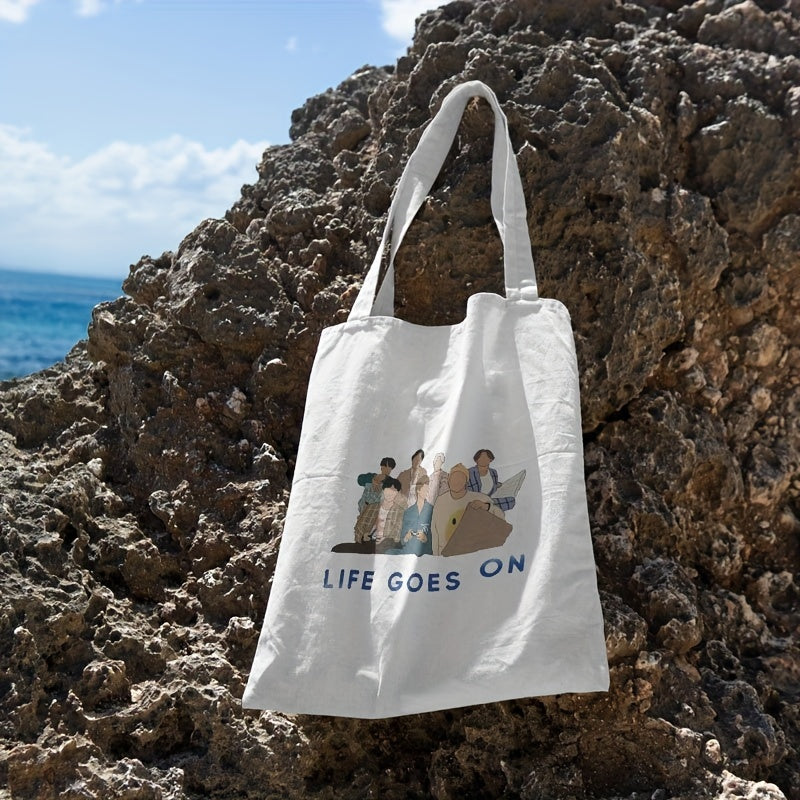 Life Goes On Pattern Canvas Tote Lightweight Shopping Tote