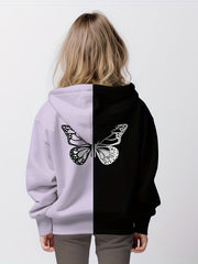 Block Butterfly Graphic Sweatshirt for Girls Hooded Tops