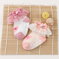 3 Pairs Kids Heart Graphic Lace Trim Princess Crew Socks