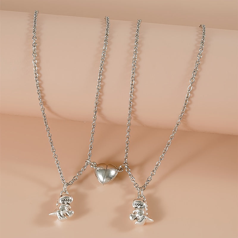 Couple Magnet Heart Dinosaur Pendant Necklaces for Friendship