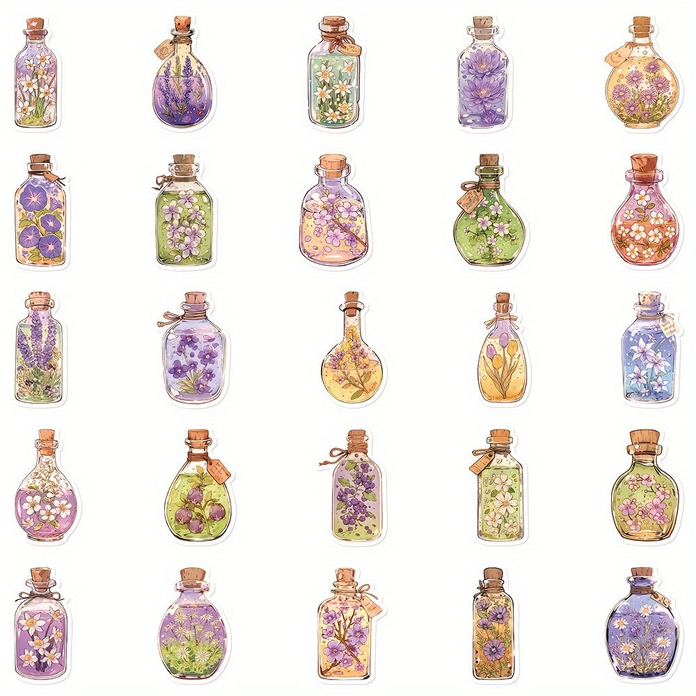 50pcs Floral Glass Bottle Stickers Self Adhesive Decals for Electronics
