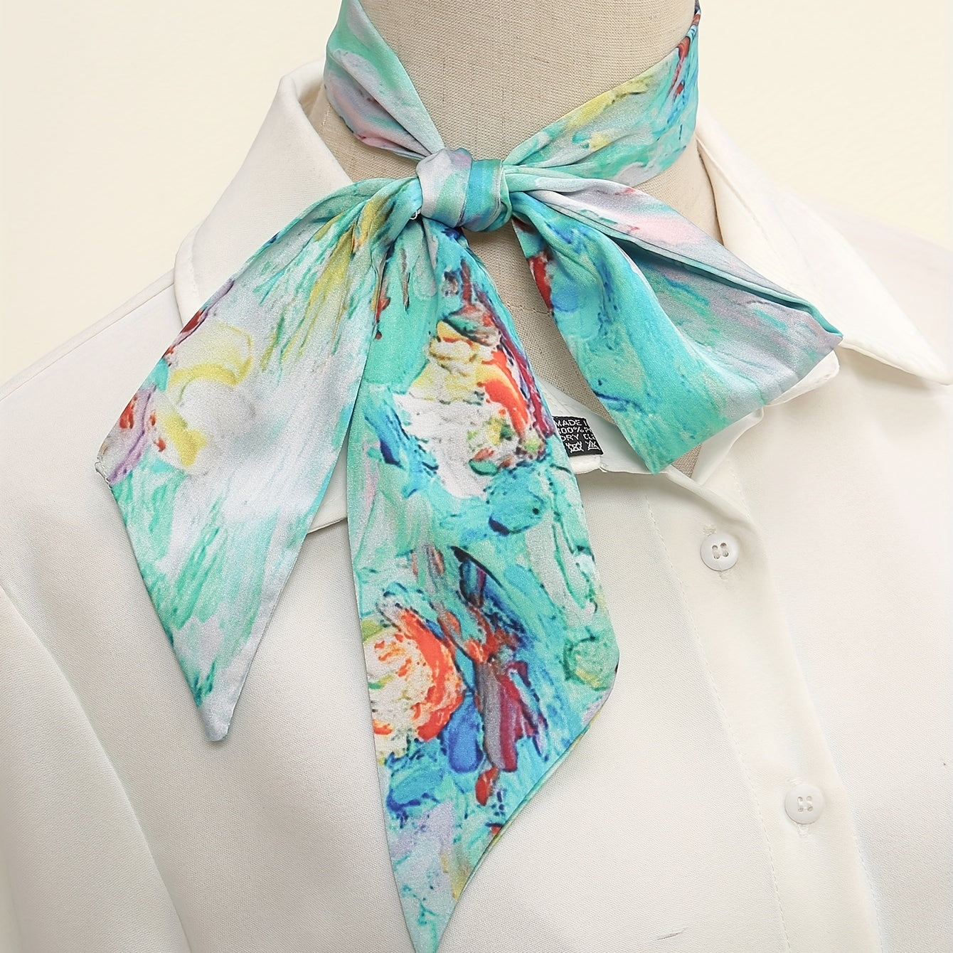 Skinny Scarf Oil Painting Print Long Ribbon Neckerchief Women Casual Necktie