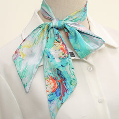 Skinny Scarf Oil Painting Print Long Ribbon Neckerchief Women Casual Necktie