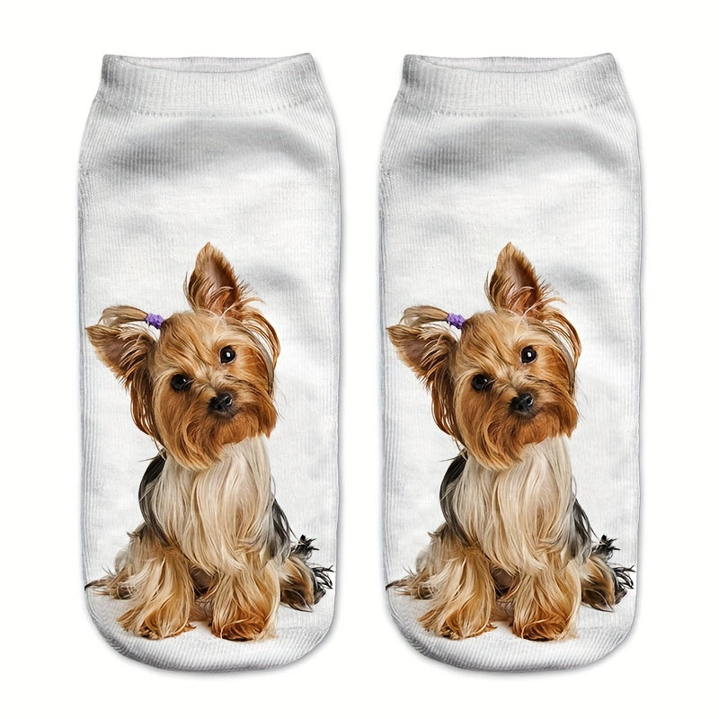 3D Dog Pattern Socks Women's Low Cut Stockings