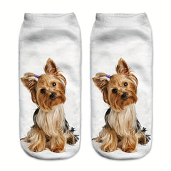 3D Dog Pattern Socks Women's Low Cut Stockings