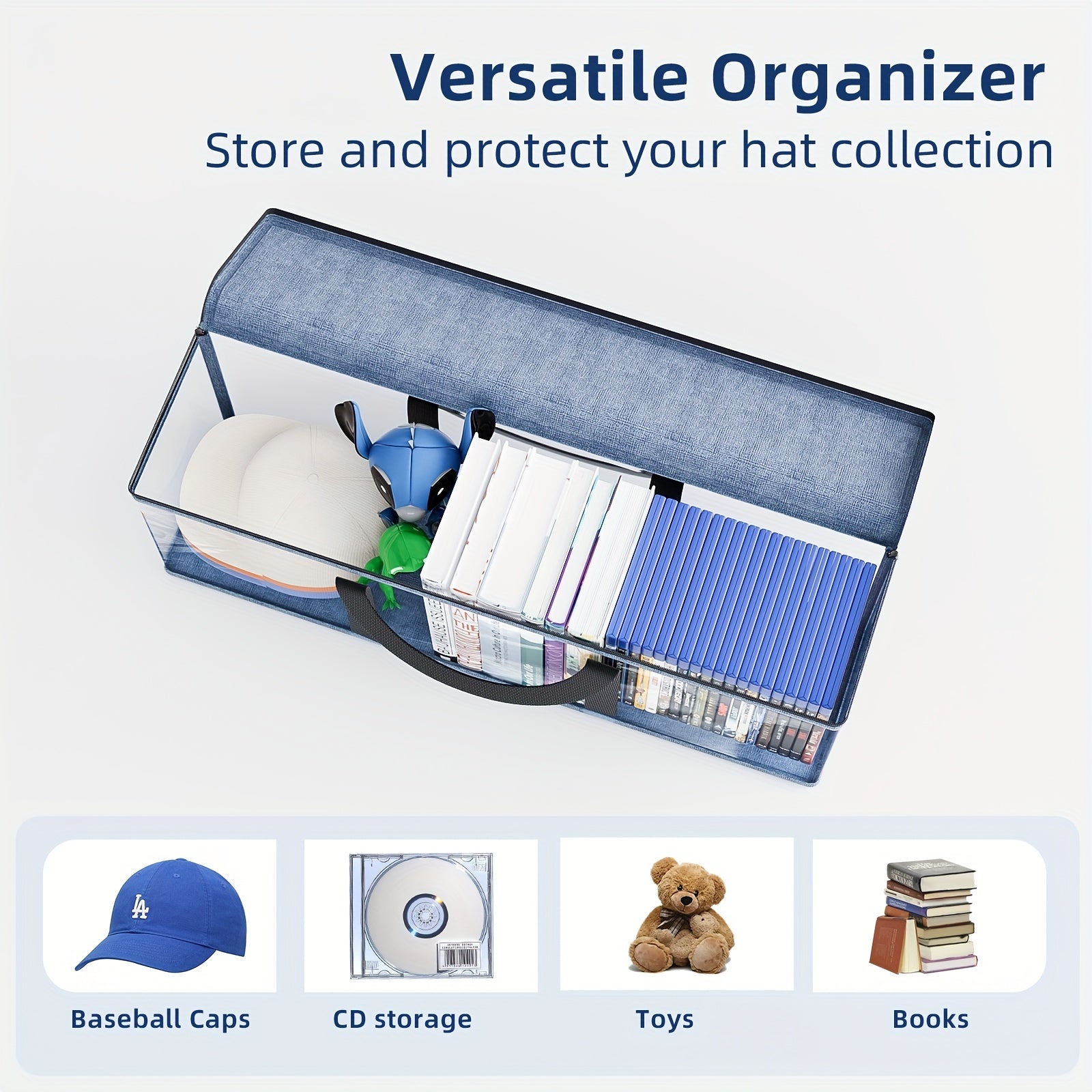 Set of 4 Baseball Cap Storage Bags with Handles - Portable Hat Organizer Box