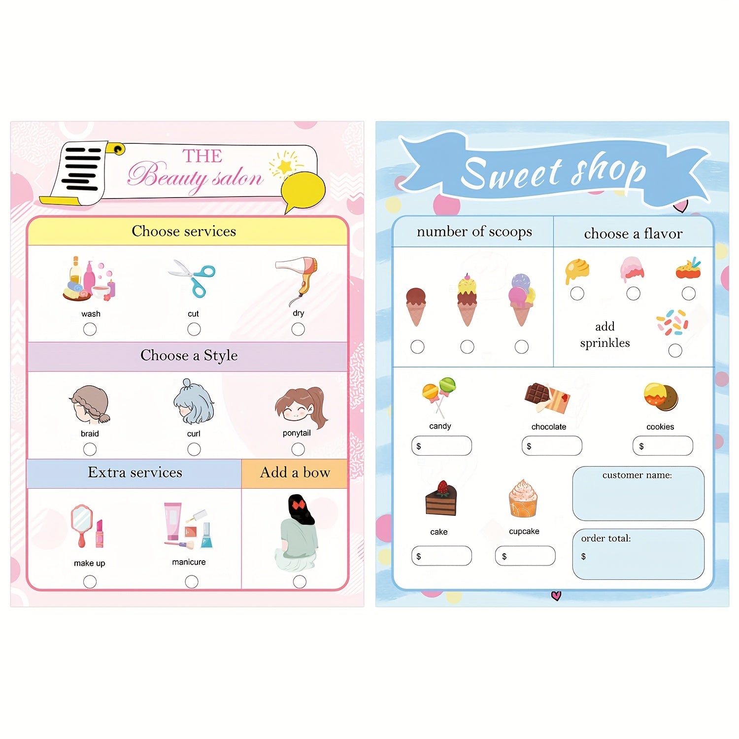 Beauty Salon & Makeup Notepad Sets for Girls - Role Play Pretend Play