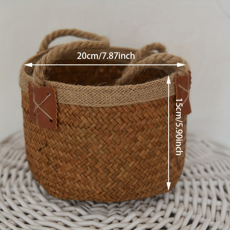 Natural Seagrass Tote Belly Basket Decorative Flower Pot Planter with Handles