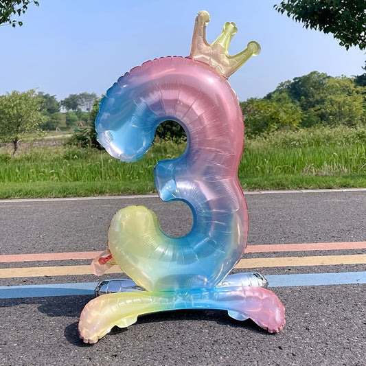 1pc Gradient Number Crown Balloons 0-9 Digital Aluminum Foil Balloon