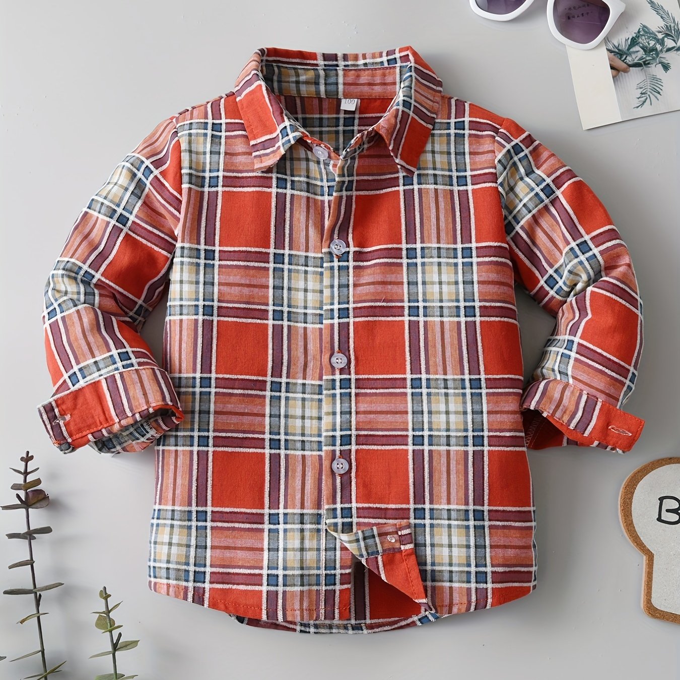 Boy's Vintage Plaid Cotton Shirt Casual Button Up Long Sleeve Shirt