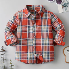 Boy's Vintage Plaid Cotton Shirt Casual Button Up Long Sleeve Shirt
