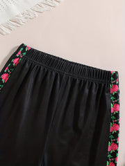 Girls' High Waist Floral Print Sweatpants