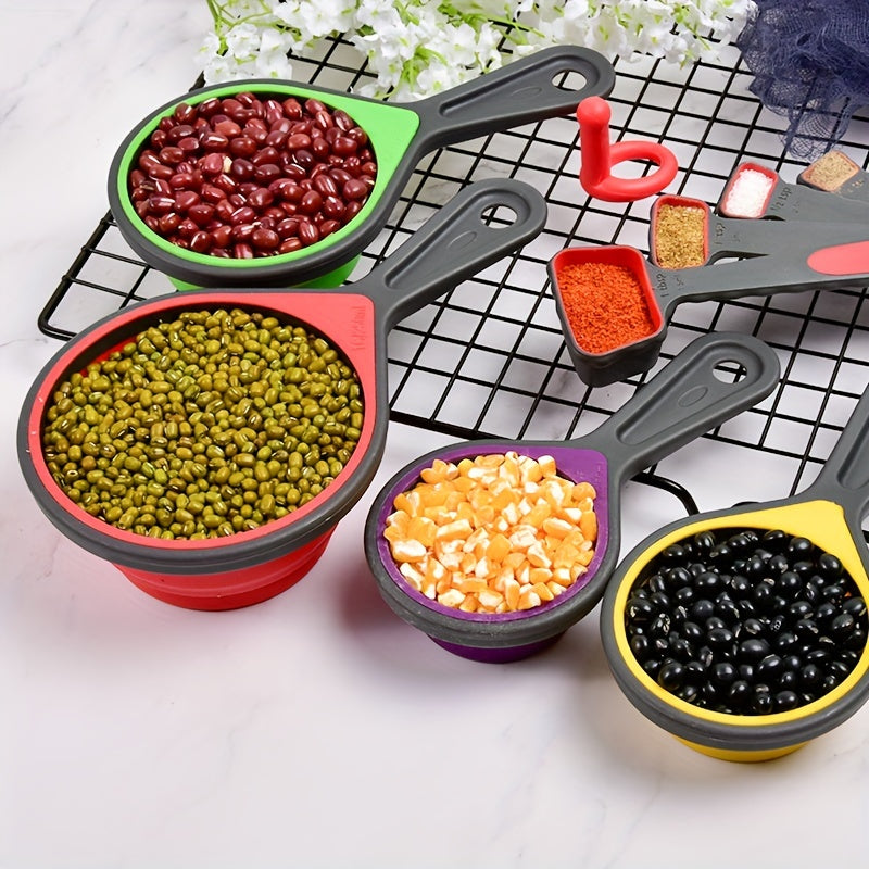 4pcs Folding Measuring Cups & Spoons Set Silicone Graduated Spoons