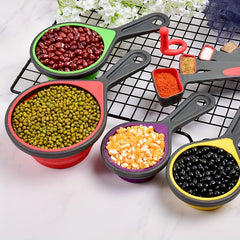 4pcs Folding Measuring Cups & Spoons Set Silicone Graduated Spoons