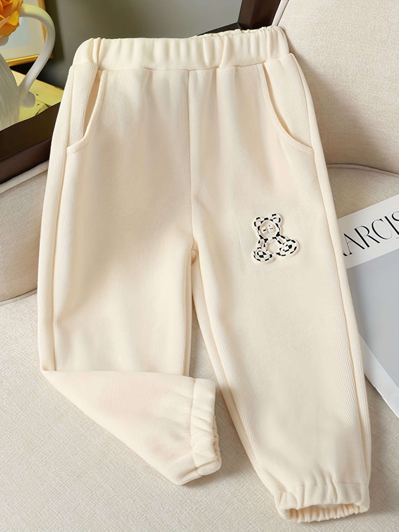 Girls' Bear Embossed Jogger Sweatpants with Pockets