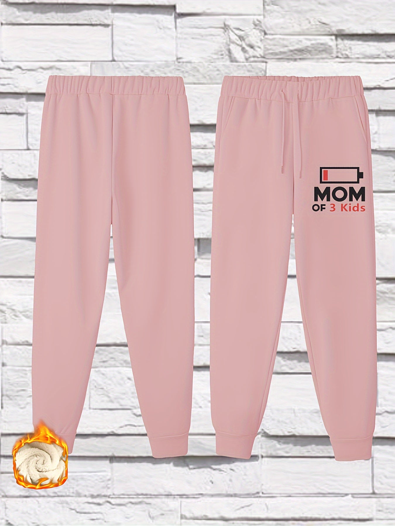  Casual Pants Women's Plus & Letter Print Liner Fleece Elastic Drawstri