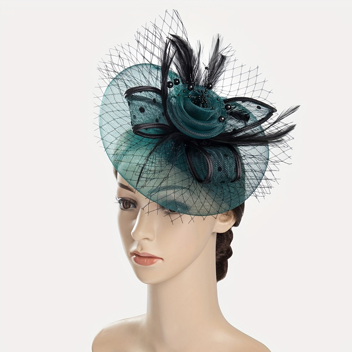 Faux Feather Mesh Veil Fascinator for Tea Party, Birthday Party, Horse Racing
