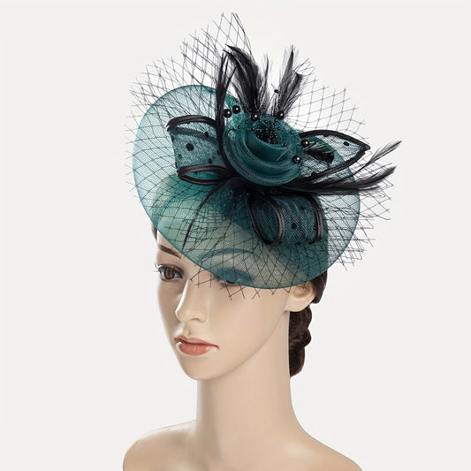 Faux Feather Mesh Veil Fascinator for Tea Party, Birthday Party, Horse Racing