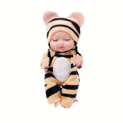 6 Cute Cartoon Stuffed Animal Dolls + Realistic Girl Doll Set