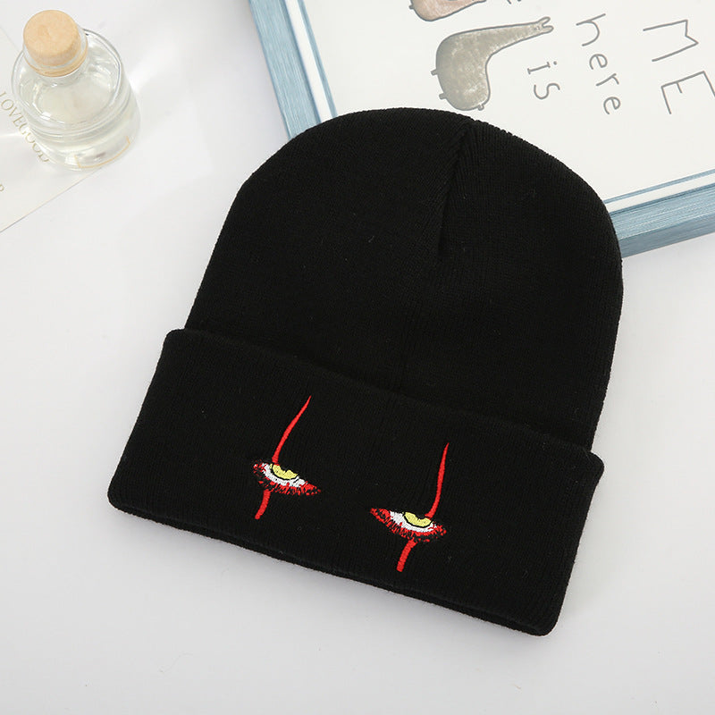 Embroidered Knitted Hat Warm Wool Cap Couple Versatility