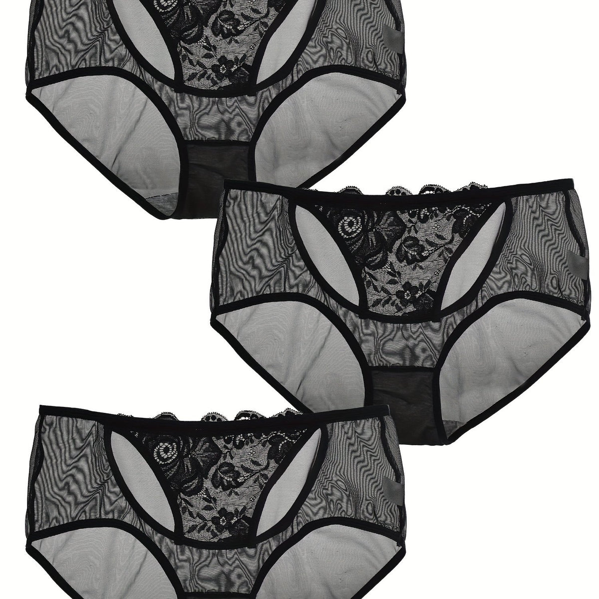3 Pack Plus Size Lace Semi Sheer Panties High Stretch Briefs