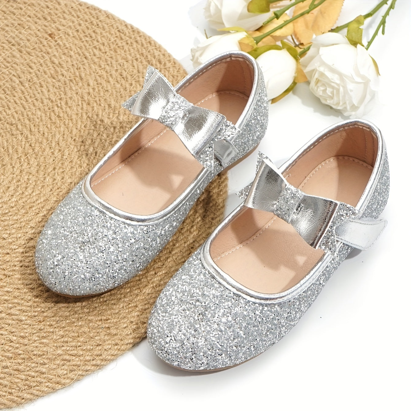 Sequin Bowknot Ballet Shoes For Girls Lightweight Non slip Dress Shoes