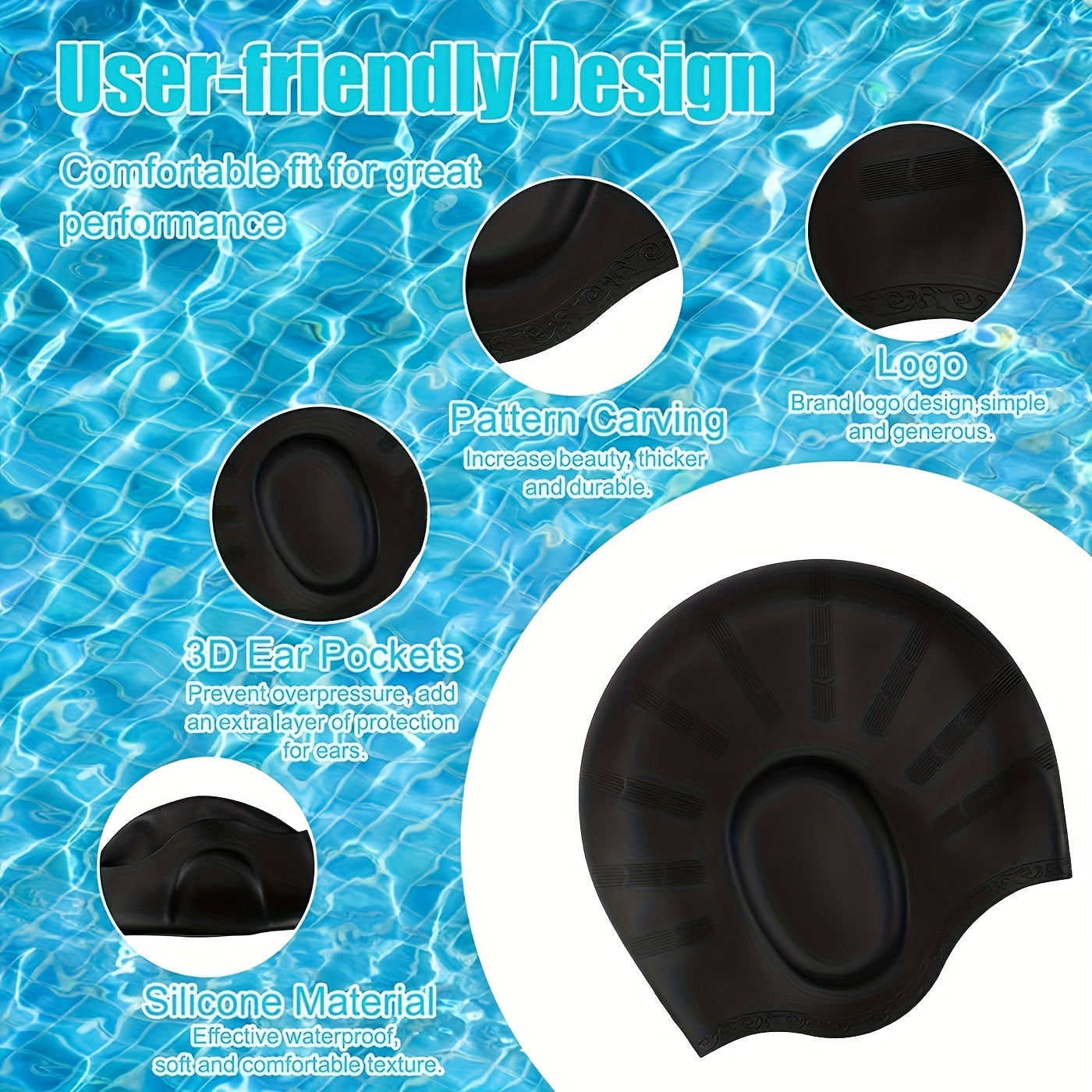 Silicone Swimming Cap Unisex Swim Bath Hats Ear Protection