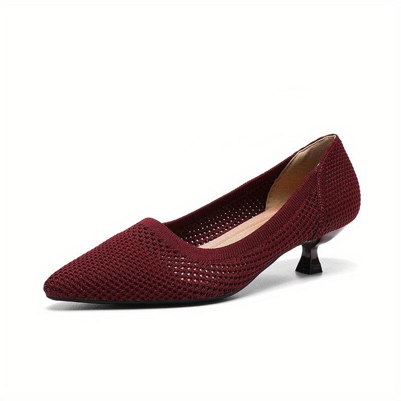 Women's Knit Kitten Heels Slip On Low Heels Comfy Shoes