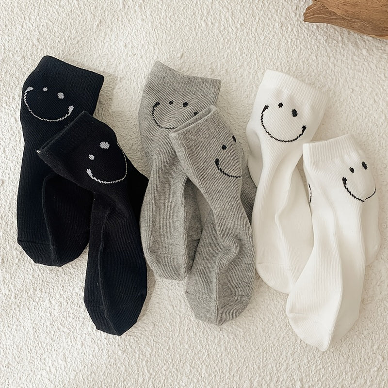 Smiling Face Pattern Cotton Crew Socks for Kids