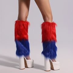 Colorblock Fuzzy Leg Warmers Warm Knee High Socks