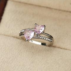 Double Heart Zircon Wedding Party Ring