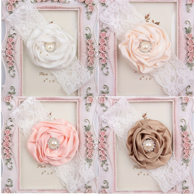 Lace Pearl Crystal Flower Headband for Baby Girls