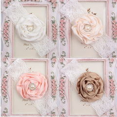Lace Pearl Crystal Flower Headband for Baby Girls