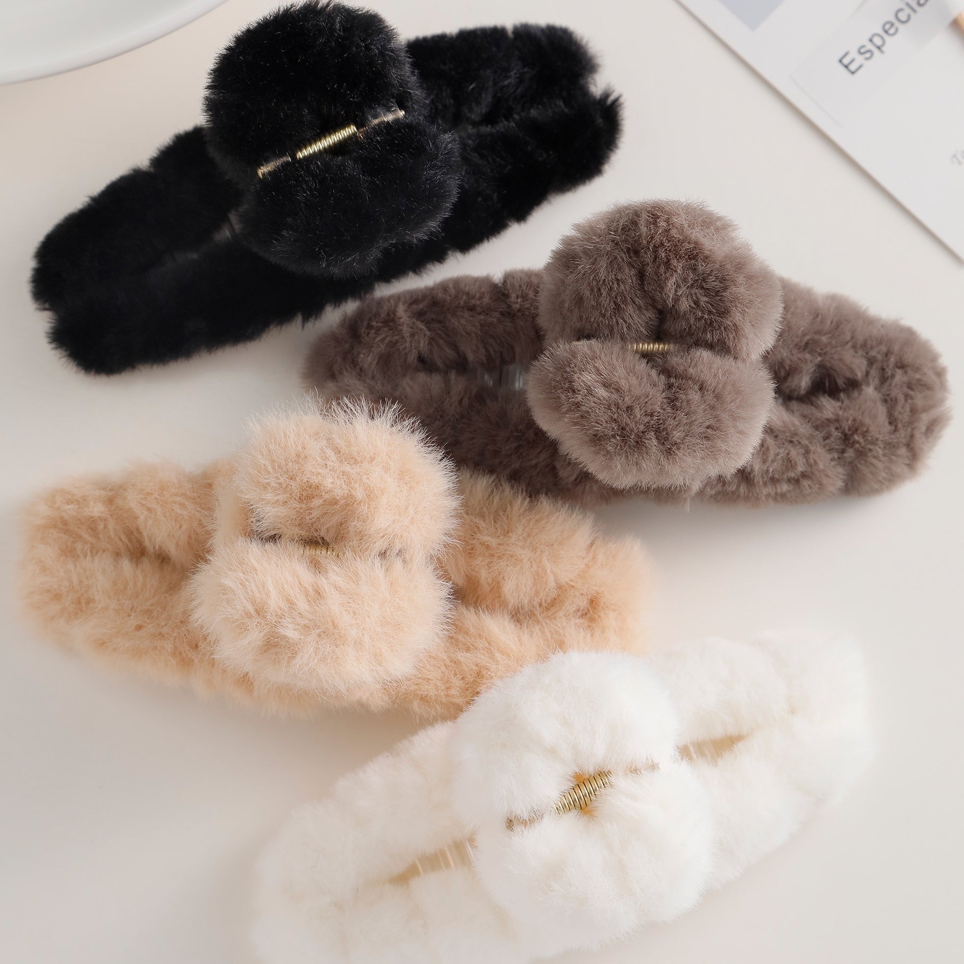 4pcs Plush Hair Claw Hair Clips Winter Styling Accessories Women Girls