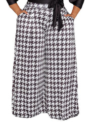 Houndstooth Wide Leg Pants Women's Plus Casual