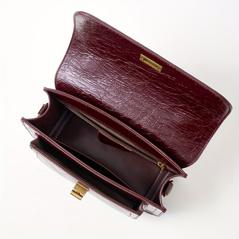 Vintage Textured Crossbody Shoulder Bag with Detachable Strap